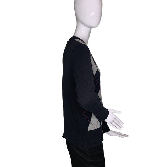 Basic Editions Academia Cardi Sweater Size M Rhombus Black and Gray Patt… - Picture 4 of 8